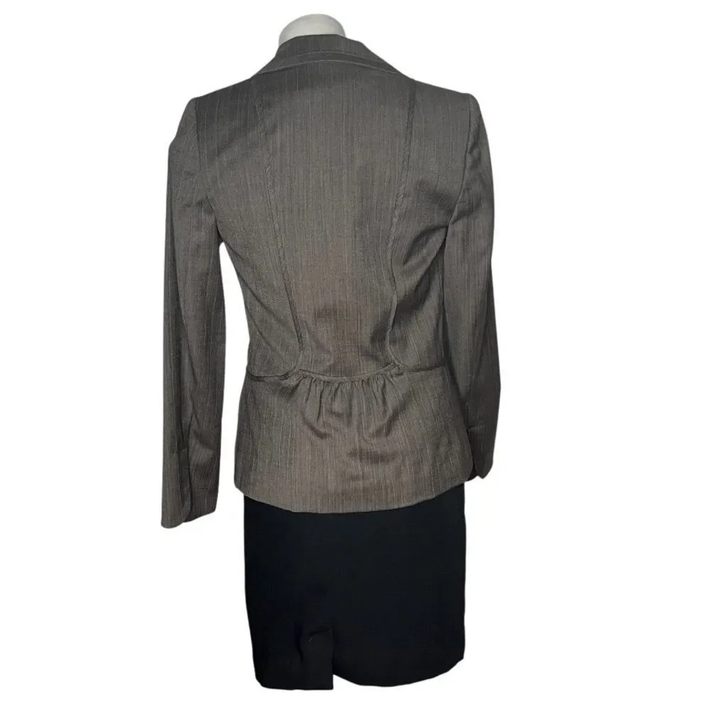 CLASSIQUES ENTIER Pin Striped Blazer Jacket Brown One Button Peplum Lined Size 6